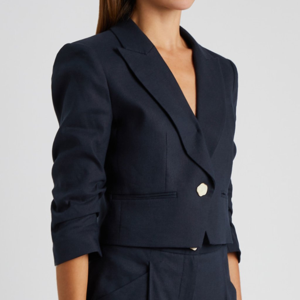Nwt Veronica Beard Delpha Puff Shoulder Crop Blazer In Navy